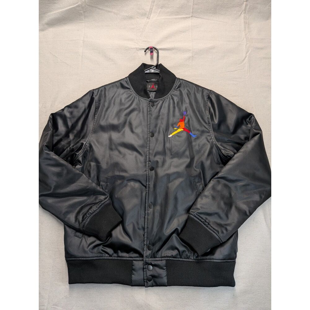 Streetwear Retro Basketball M Jordan Jumpman Satin Bomber Jacket Black